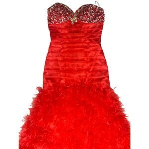 Tiffany Designs size 6‎ Dress Red Mermaid Organza Skirt Strapless rhinestone top